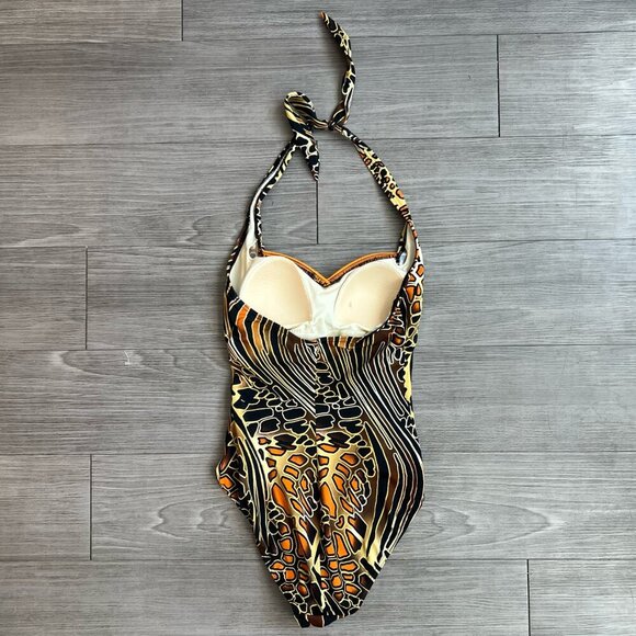 Vintage Multi Animal Print Halter Neck One Piece Swimsuit Size XS - Picture 2 of 5
